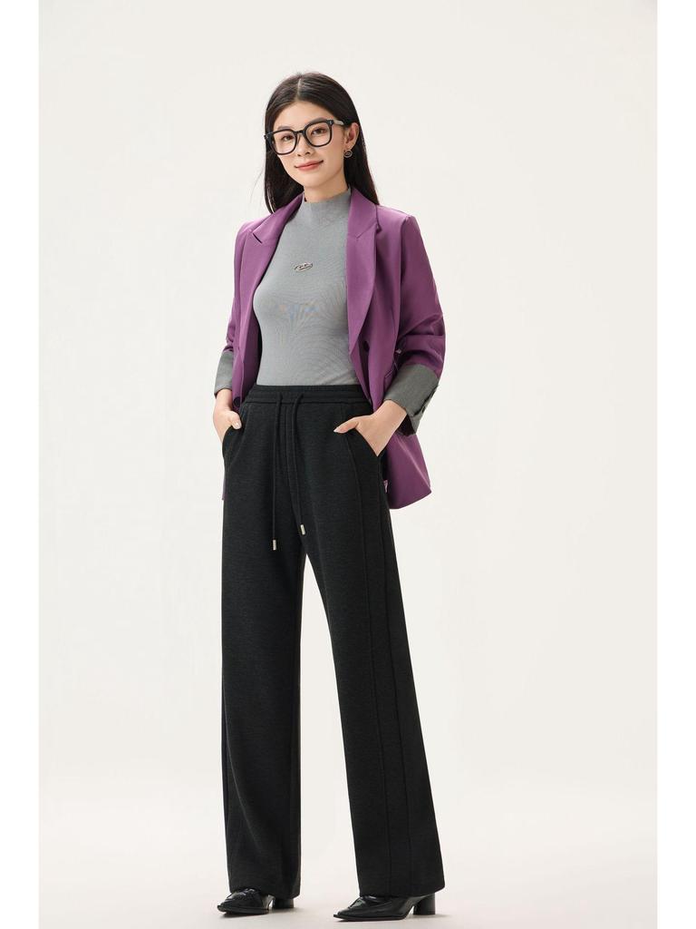 Women's Fashionable Gray Fleece-Lined Winter Pants: Petite, Narrow, or Wide-Leg Acetate Wool Sweatpants.
