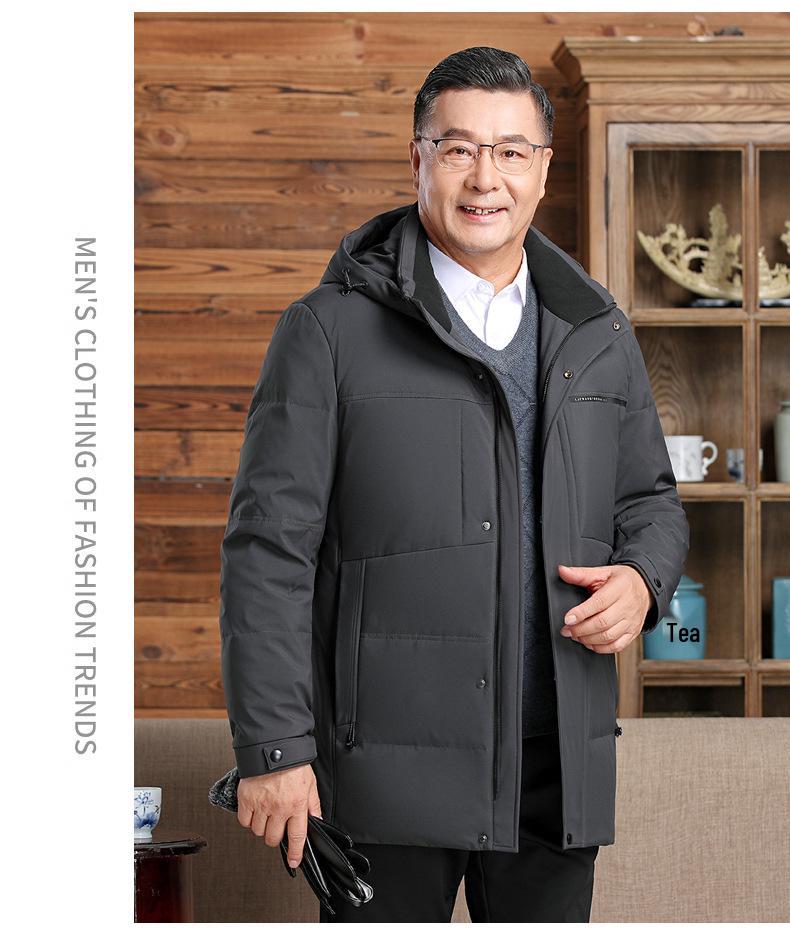 Northeast-Style Mid-Length Winter Down Jacket for Middle-Aged and Elderly Men - Plus Size