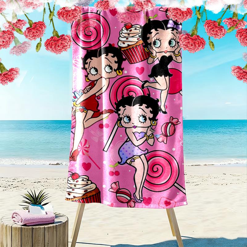 Betty Boop Print Beach Towel, Large Soft Quick Dry Towel for Beach Camping Swimming