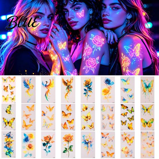 Temporary Face Tattoos 5 Sheets Butterfly Tattoo Stickers Waterproof Flower Tattoos Colorful Long-lasting Body for Parties Night Club Music Festival
