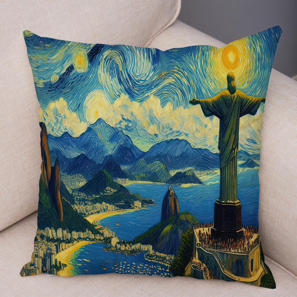 New York Paris London Rome Cushion Cover Decor Starry Sky Art Double Print Pillow Case Soft Plush Pillowcase for Sofa Home Car