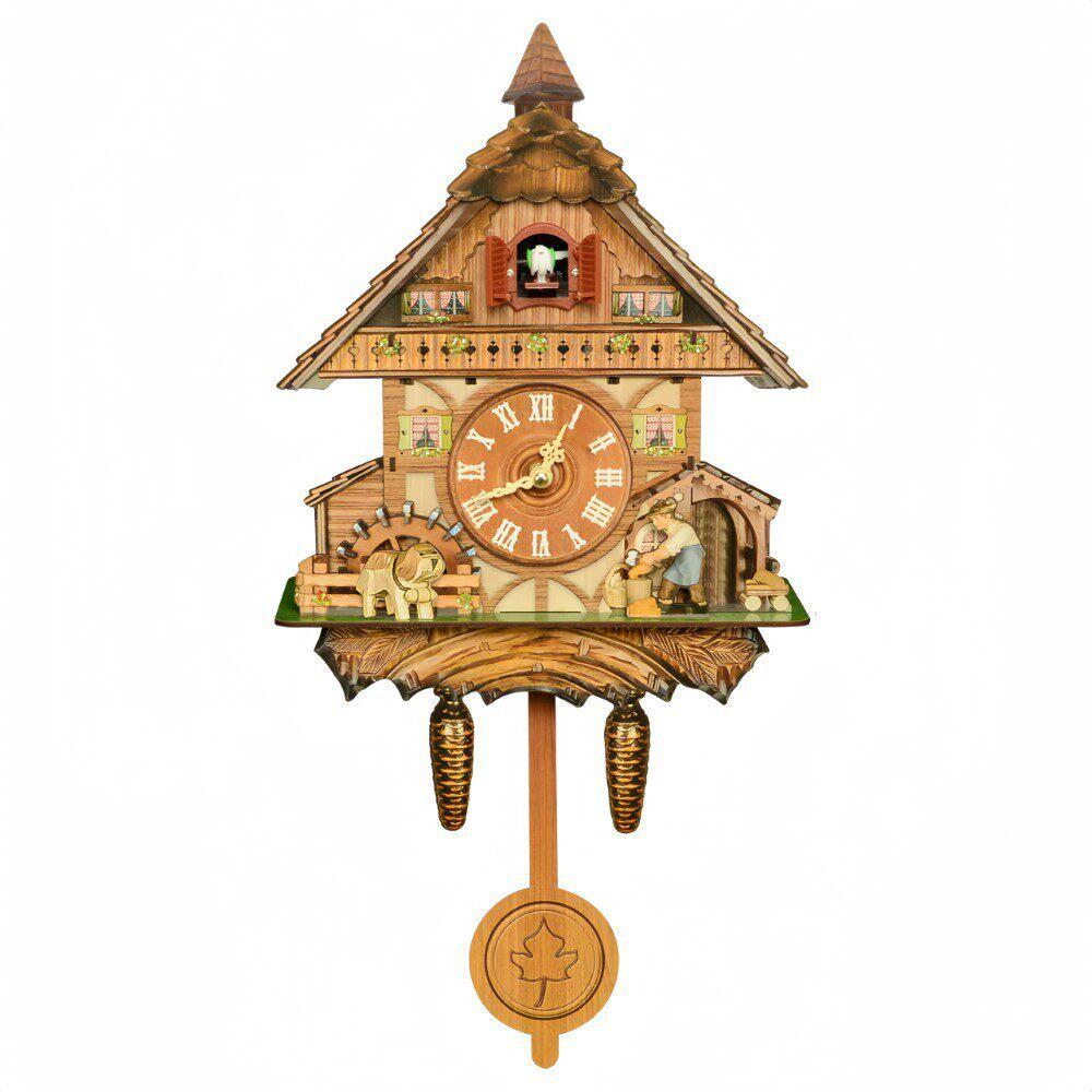Small European Retro Wooden Cuckoo Wall Clock - Bird Time-Telling Living Room Decor
