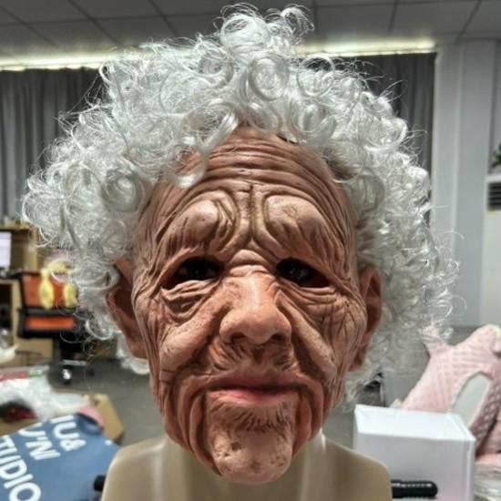 New product: Old lady and old man face mask wig, elderly mask, Halloween ghost face latex mask