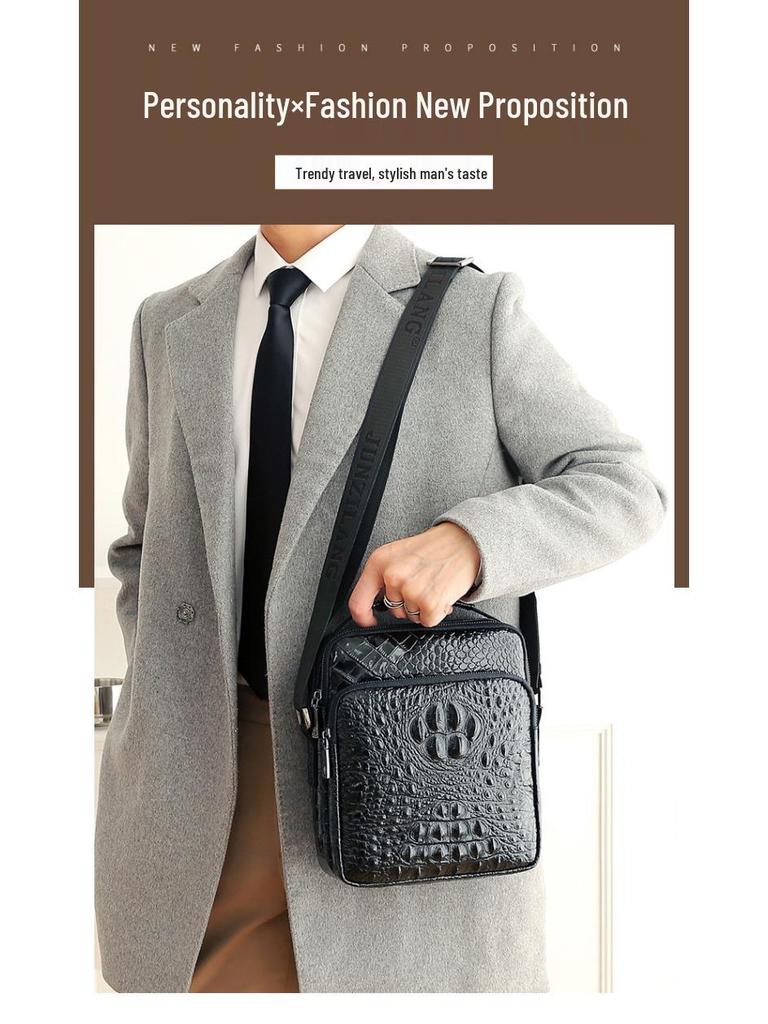 Crocodile Pattern Mens Shoulder Bag In Genuine Top Layer Cowhide Leather - High-End Quality, Versatile for Business and Casual Commute