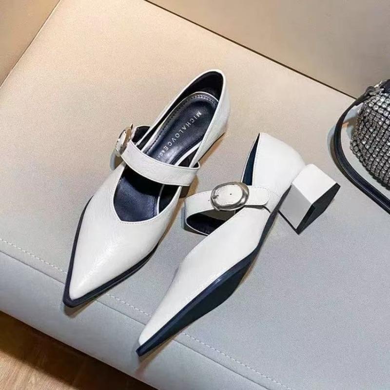 Retro Word with Mary Jane High Heels Women's New Spring Pointed Head Temperament Thick Heel Single Shoes