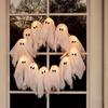 Halloween Ghost Wreath,12 LED Light-Up White Ghost Spooky Garland,for Front Door