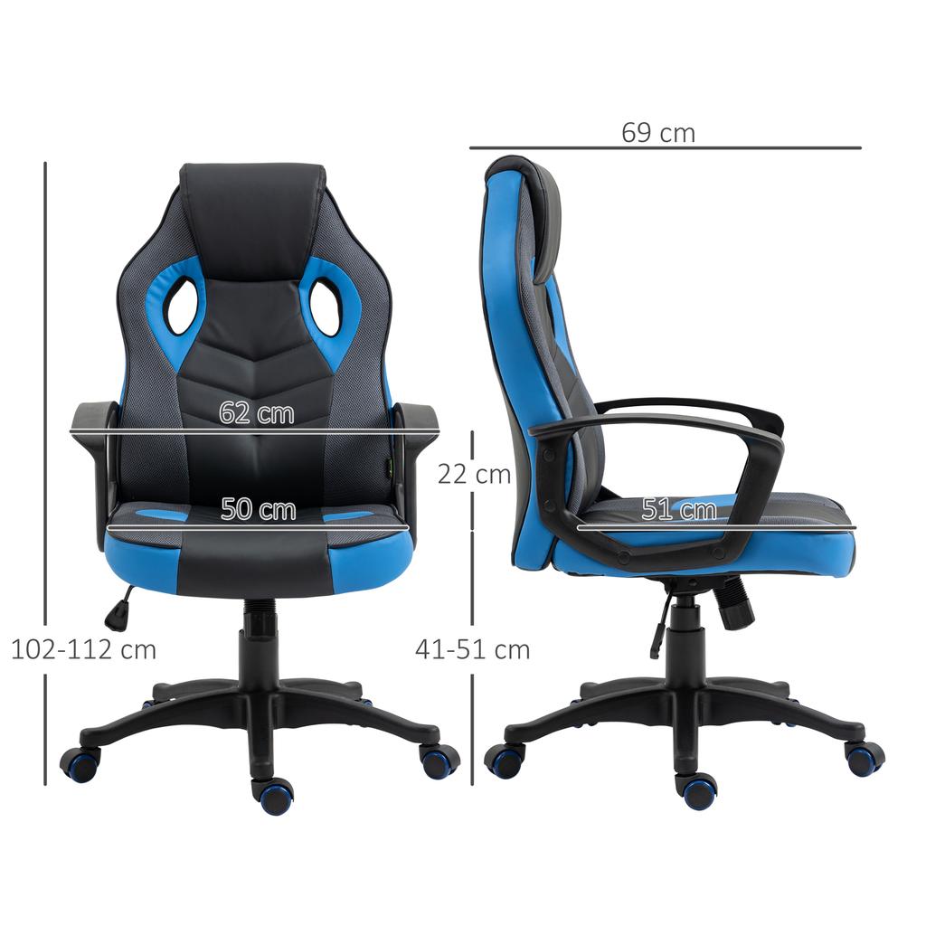 Gaming Chair Swivel Office Armchair with Casters In Faux Leather