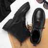 Leather Black Men'S Biker Boot Fashion Youngwaterproof Trendy Boots Man Autumn Winter High Top Classicbasic Shoe