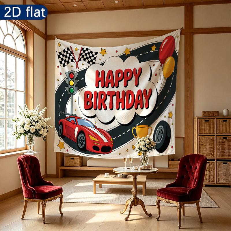 Festive Racing Car Sports Car Birthday Banner, Multicolor Polyester Backdrop for Party Decorations