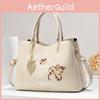 Stylish Large Capacity Embroidered Tote Bag For Women Perfect For Business Commute In Khaki And Cream Colors