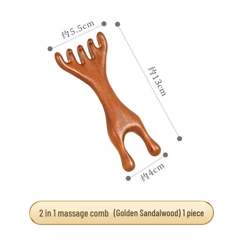 Golden Sandalwood Five-Tooth Meridian Massage Comb