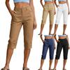 Women's High Waist Loose Fit Pocketed Wide Leg Hiking Capri Shorts Casual Outdoor Mid Length Bottoms