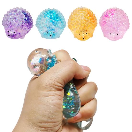 Yousheng Mini Hedgehog Squeeze Toy with Glitter, Soft Stretchy Clear Rabbit Sensory Toy, Anxiety Relief Sugar Stress Ball Fidget Toy