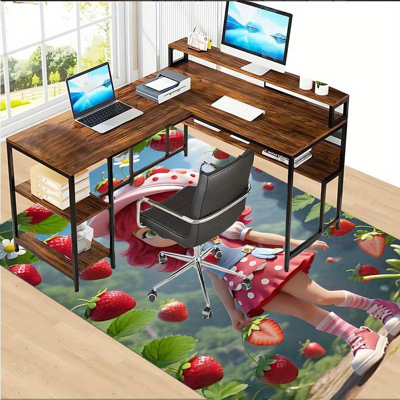 Strawberry Polyester Carpet, Soft Indoor Mat for Office Chair, Living Room, Computer Desk - Decorative Home Office Rug Design