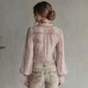 V-Neck Lace Knotted Twist Two-Piece Long Sleeve Top Women Streetwear Chic With Geometric Print High Stretch Ammonia Blend
