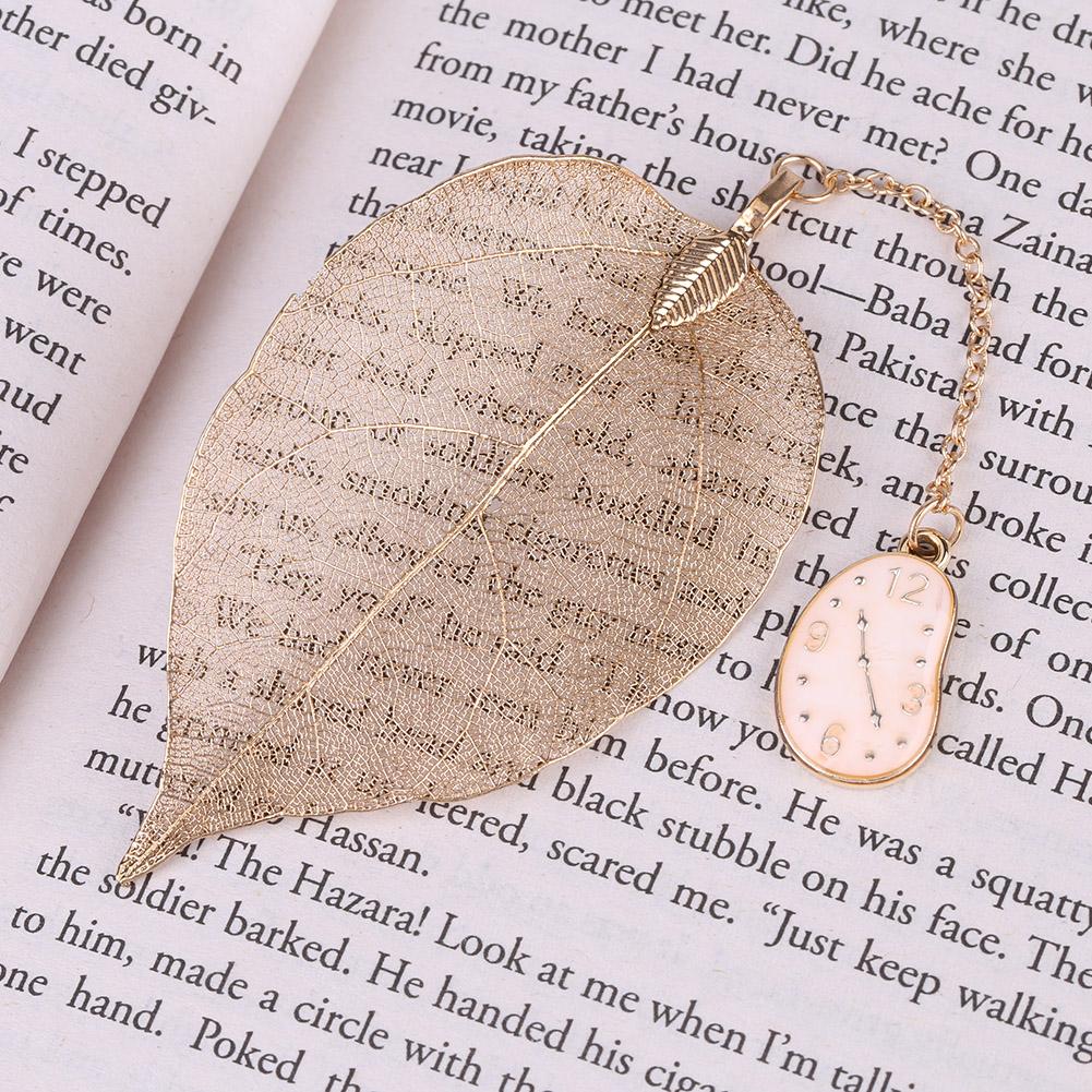 Golden Leaf Novelty Bookmark Clock Motif Alloy Bookmark Gifts Clock Bookmark Book Reading