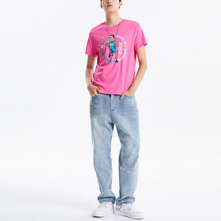 Li-Ning Wade Series Cartoon Print Round Neck T-Shirt Men Tops Blush-Pink AHSQ475-5