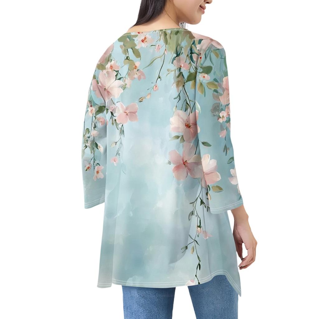 Dames Print Onregelmatige Driekwartmouw Vest Met Zak Jas