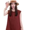 Wine Red Sleeveless Cotton and Linen Dress for Petite Women