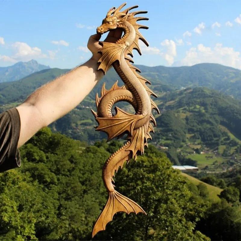 Courtyard Garden Unique Dragon Decor Resin Simulation Dragon Statue Wall Hanging Home Decoration Craft Double Dragon