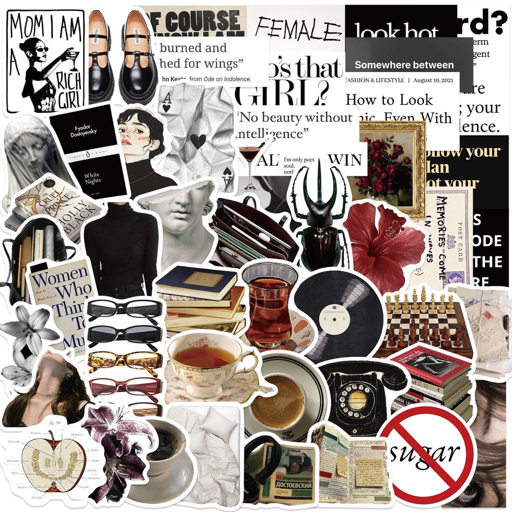 50 SZTUK Dark Academia Feministyczna Estetyka Intelektualna Naklejki Laptop Hulajnoga Wodoodporne Scrapbooking Telefon Bagaż Naklejka