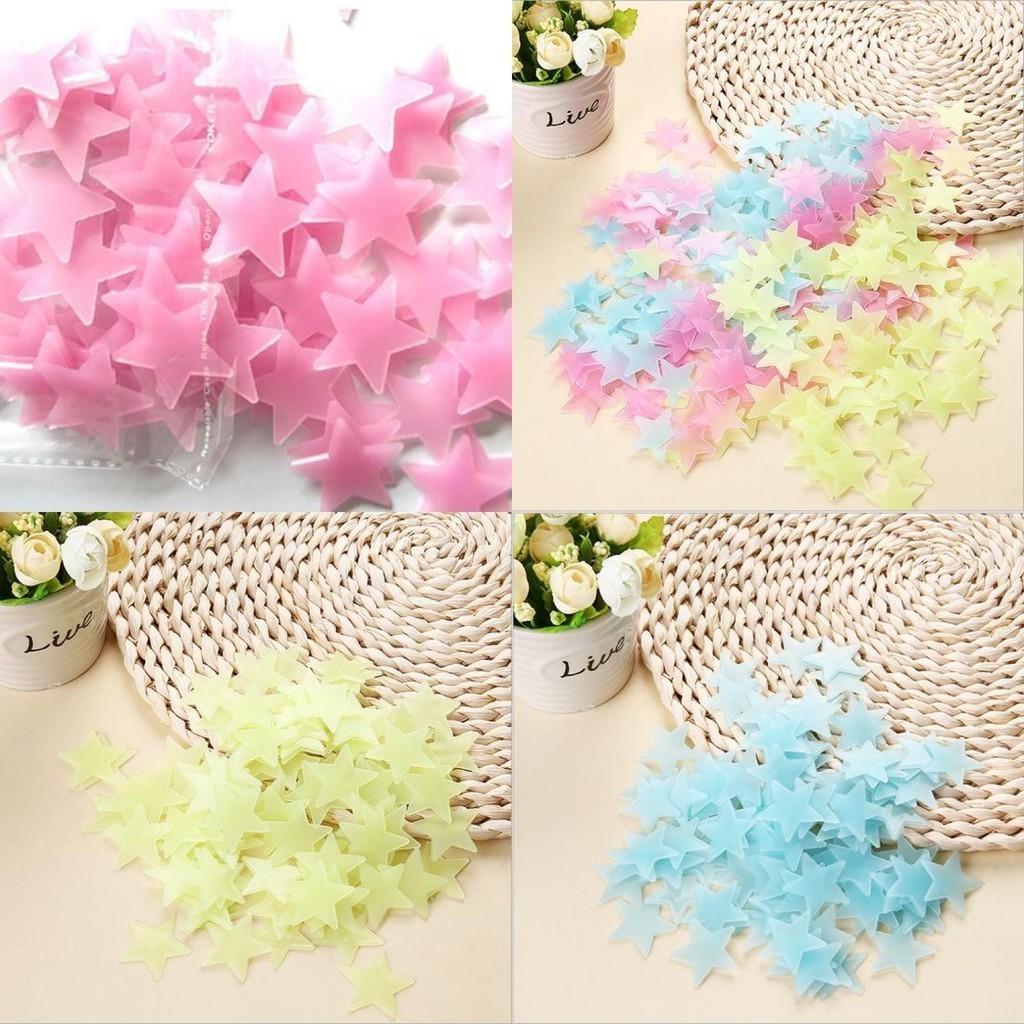 100pcs Bag Of Premium Quality Glow In The Dark Wall Stickers For Kids' Bedrooms In Colorful Star Shapes