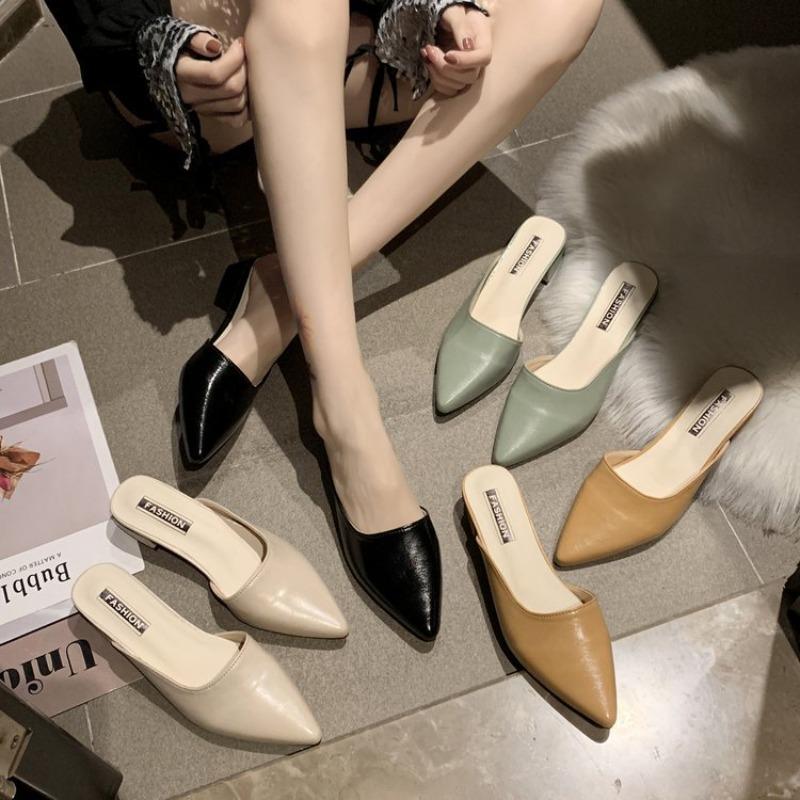 Half slippers women's summer new pointed mid-heel shoes