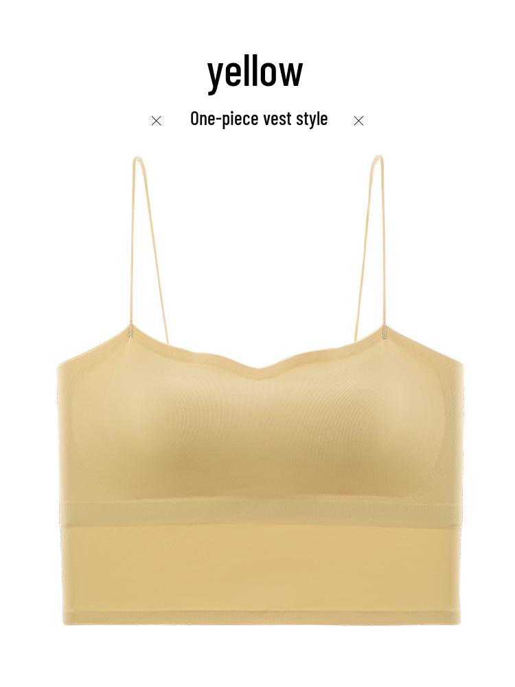 

Женская майка из ледяного шелка с нагрудной подушечкой - бюстгальтер без бретелек и красивый дизайн спины L [100-115 jin] жёлтый