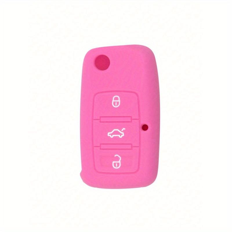 1pc Pink Silicone Car Key Cover for Skoda Car, Anti-drop Key Case