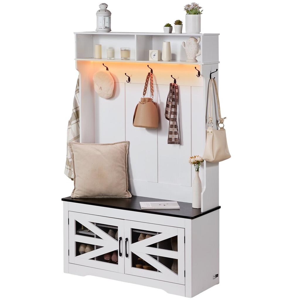 Hall Tree Wooden Hall Tree with Bench 7 Hooks for Entryway & Hallway