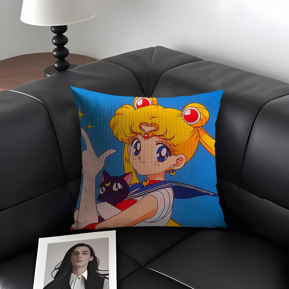 SSailor MoonN Anime Cushion Cover Natural Linen Organic Fabric DoubleSided Printing Sofa Home Decor Gift Pillow Case