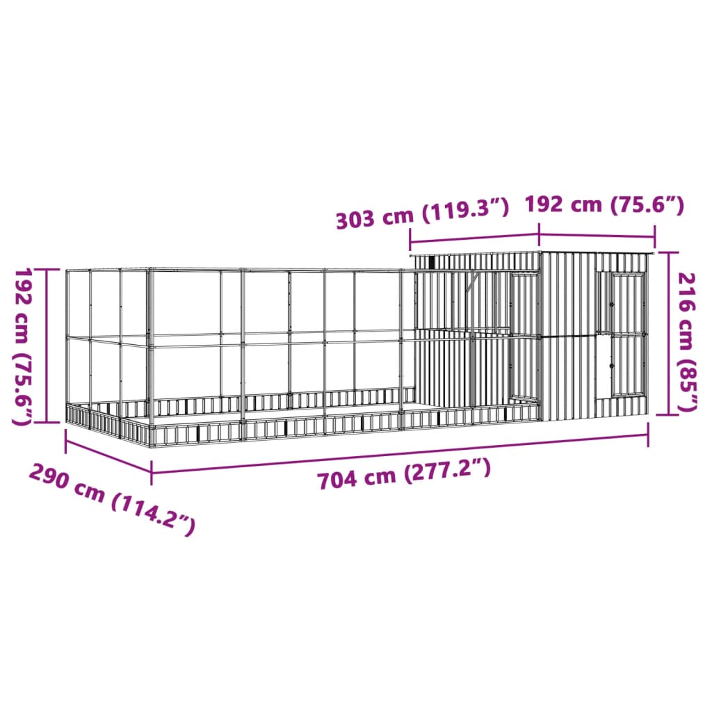 Vidaxl Volière met Uitbreiding, Zilver, 704X303X216 Cm, Staal