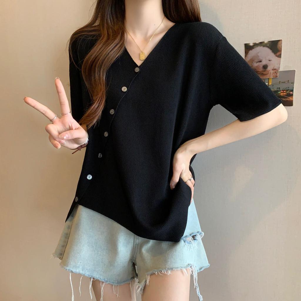 Women's Short Sleeved T-shirt for Summer Loose and Slimming Irregular and Versatile Top