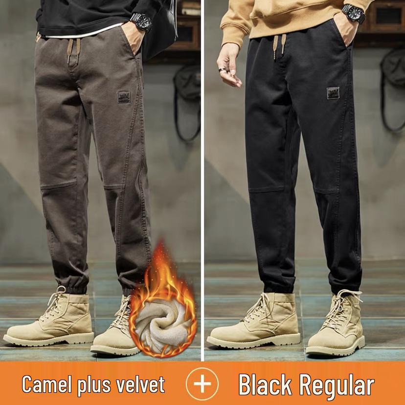 Pánské trendy značkové 2025 podzim/zima plus sametové tepláky - volné, všestranné, sportovní ležérní kalhoty