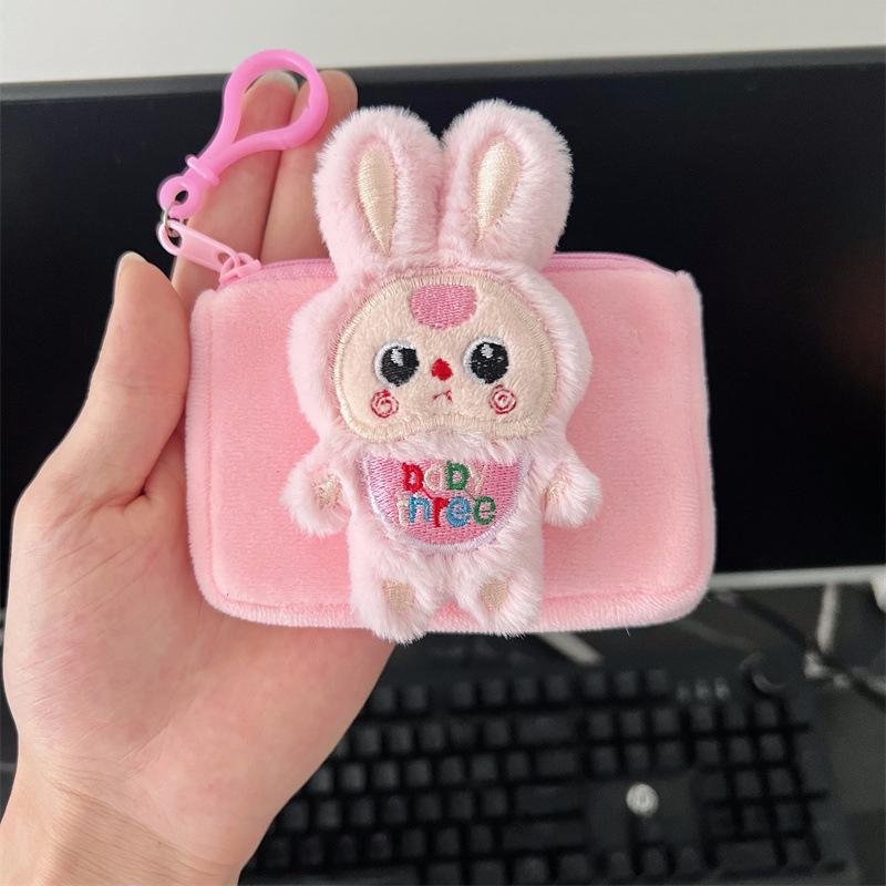Cute Labubu Plush Coin Bag Cartoon Anime Money Change Purse Lovely Earphone Storage Bag Mini Portable Small Wallet Keychain