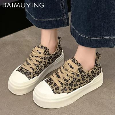 Platform Women Sneakers Leopard Designer Flats Casual Shoes Lace Up Running Sport Shoes 2024 Trend Autumn Walking Mujer Zapatos