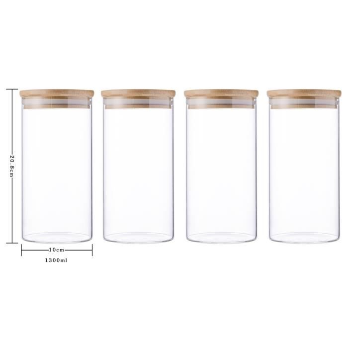 4x1300ml pots de rangement alimentaire conservation en verre borosilicate avec couvercle hermétique (10x20cm)