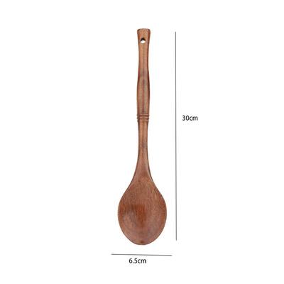 ZISIZ Wooden Long Handle Kitchen Utensil Set - Deep Soup Ladle & Stirring Spoon