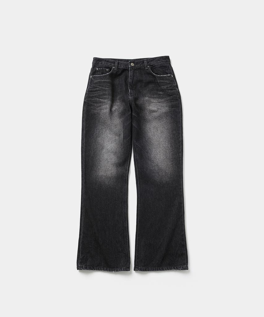 Laikeueomojeu Washed Damaged Embossed Flare Denim Pants_Black