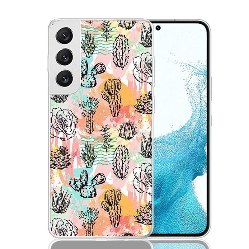 Cartoon Cactus Green Plants Phone Case For Samsung Galaxy S26 Ultra S23 S24 S25 Edge S20 FE S21 S22 Plus Soft Print Shell Cover
