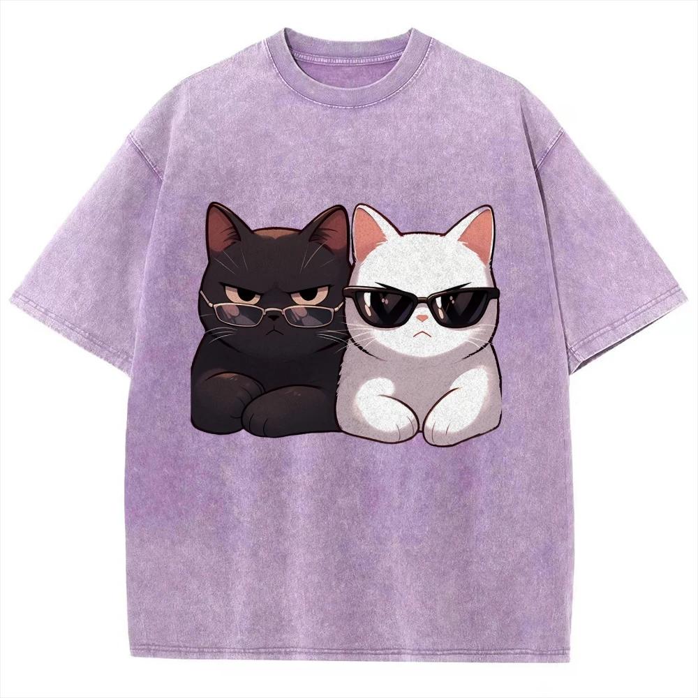 T-shirt da Donna Unisex Stampa Grafica Gatto Cartone Animato Bianco e Nero Cotone Morbido Manica Corta Estate Top Carino