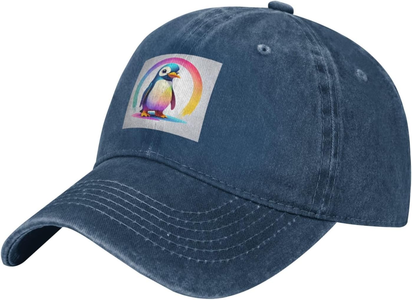 

Rainbow Penguin Graphic Baseball Cap Washed Denim Adjustable Hat Casual Unisex Can Be Adjusted темно-синий