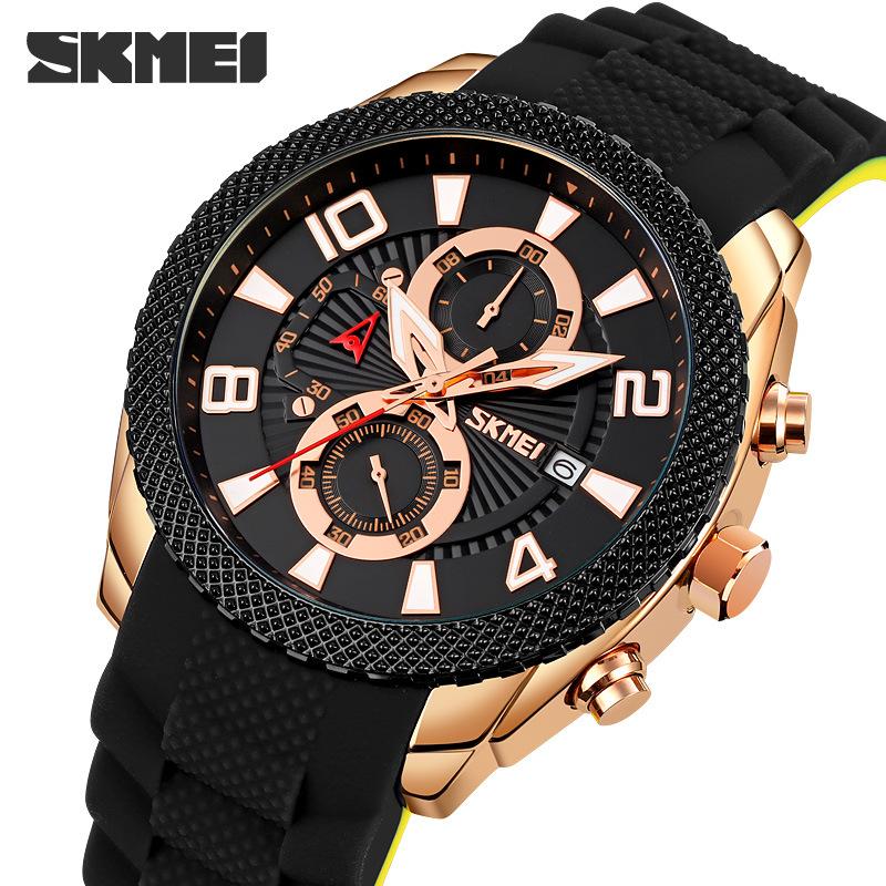 Fashion Men's Silicone Watch Chronograph Run Seconds High School Student Six-Pin Quartz Watch Men's