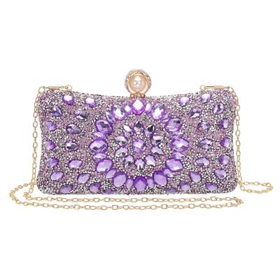 Uxcell Bolso de Noche para Mujer, Bolso de Mano Brillante con Pedrería de Cristal y Correa de Cadena, Morado Claro, para Bodas, Noches y Fines de Semana