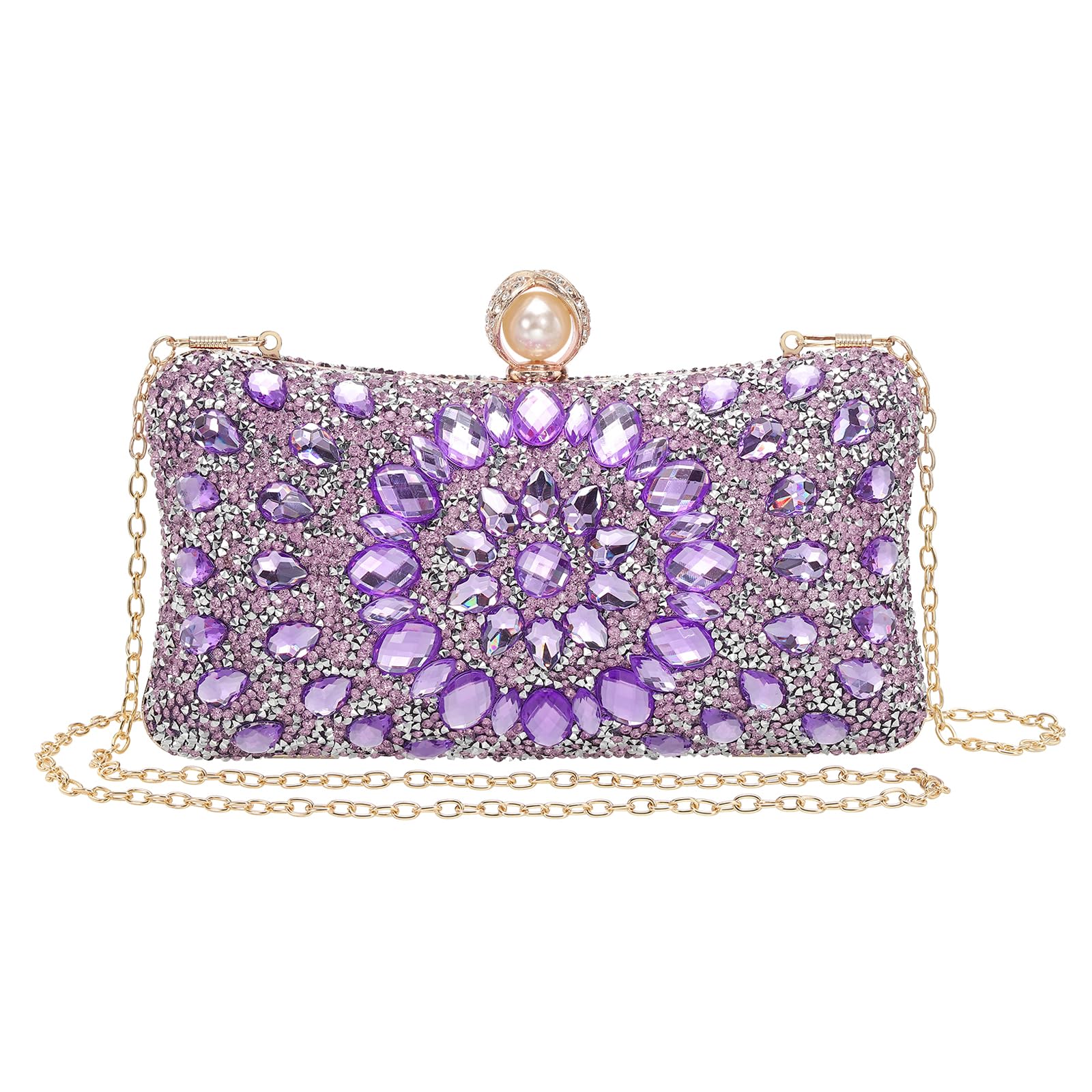 uxcell Женская вечерняя сумка, Искрящаяся хрустальная стразовая клатч-сумка на цепочке, Светло-фиолетовая, для свадеб, вечеров и выходных
