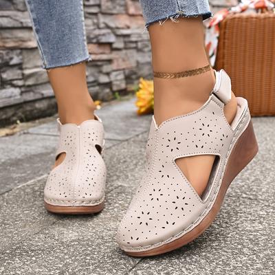 Women's Hollow Out Peep-Toe Sandals - Adjustable Strap Platform Wedge with Hook & Loop Closure, Fashion Casual Sandals
