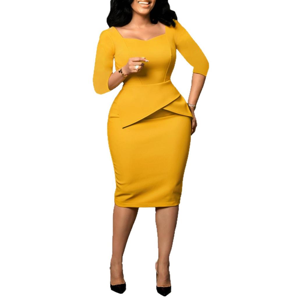 Women's Solid Color Hip-Hugging OL Pencil Skirt Dress - European & American Style, 2025 Fashion