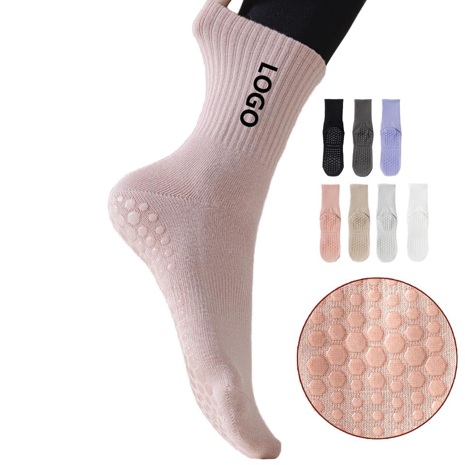High Quality Spring Women Cotton Medium Non-Slip Silicone Indoor Fitness Pilates Yoga Breathable Knitted Sports Socks Crew