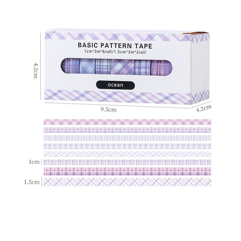 Ensemble de 8 Rouleaux de Ruban Coloré Rétro Grille Couleur Unie Multi-usage Bricolage Arts Artisanat Décoration Pour Journal