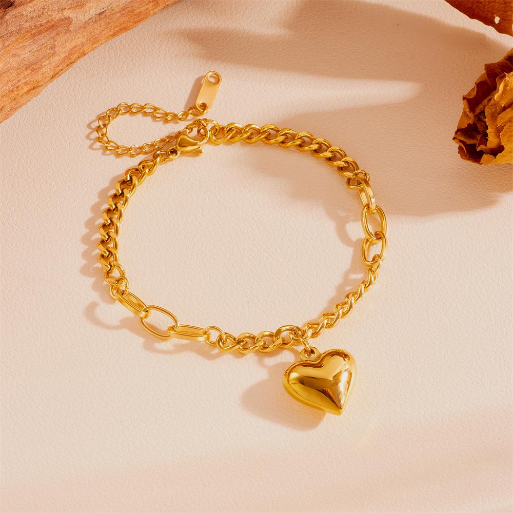 Niche Titanium Steel Heart Pendant Necklace and Bracelet Set - Colorfast Stainless Steel